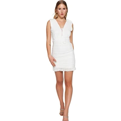 Image of Trendyol Women Bodycon Fitted Knit Dress,Ecru,38
