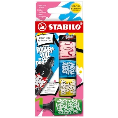 Image of Highlighter STABILO BOSS MINI by Snooze One Pack of 5 Pink, Blue, Yellow, Green, Black