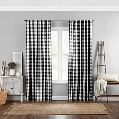 Image of Elrene Home Fashions Farmhouse Living Buffalo Check Window Curtain Panel, (Black), (52X84)