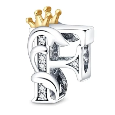 Image of TINSLO 925 Sterling Silver Charms Beads Initial F Letter for Pandora Bracelet, Dangle Pendant Necklace and Bracelet Jewelry Gifts Women Girls