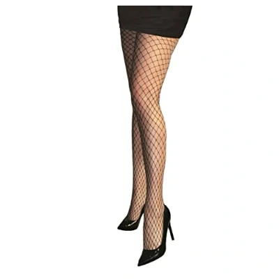 Image of Ladies Womens Girls Black Fishnet Tights (Lurex Black/Silver Medium Net, One Size)