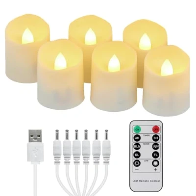 Image of FREEPOWER 6pcs Rechargeable LED Tea Lights with Remote Control and Timer Warm White Flickering Dimmable Electric Flameless Candles USB Charging Cable, Home Party Halloween Christmas Decor