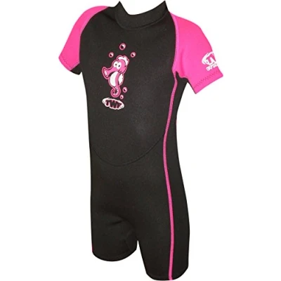 Image of TWF KIDS SHORTY WETSUIT SHORTIE CHILDS CHILDRENS BOYS GIRLS UV SWIM SUN WET SUIT PIRATE SEAHORSE (Pink Seahorse, 8 9 Years)