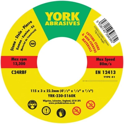 Image of 5x York 115 X 3 22MM C24 R BF Reinforced Silicon Carbide Stone Cutting Disc, Flat Type 41