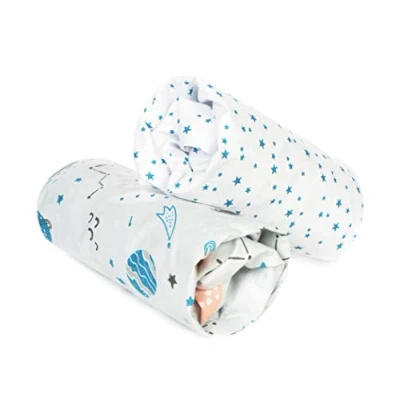 Image of FlyIdeas 2 Pcs Cot Fitted Sheets 140x70 cm in 100% Pure &amp; Very Soft Cotton Certified for Baby Bed Cribs Beautiful Colored Patterns Kids, Made EU