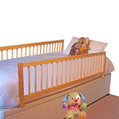 Image of Safetots Extra Wide Double Sided Wooden Bed Guard, Natural, 38cm High x 140cm Wide, Toddler Bedrail for Safety, Secure Child Rail, Pre Assembled, Easy Installation