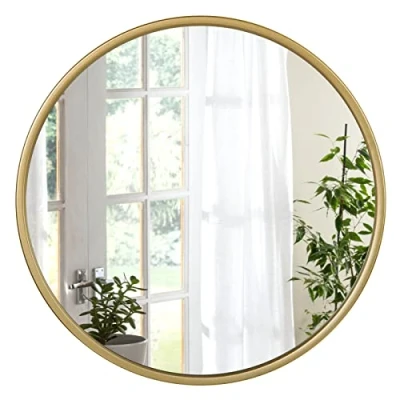 Image of WOLTU Wall Mirror φ 40 cm with Gloden Frame, Modern Round Hanging for Bathroom Bedroom Living Room Hallway, Mounted Makeup Dressing Mirror, Made of Metal MDF, MB6094gd01