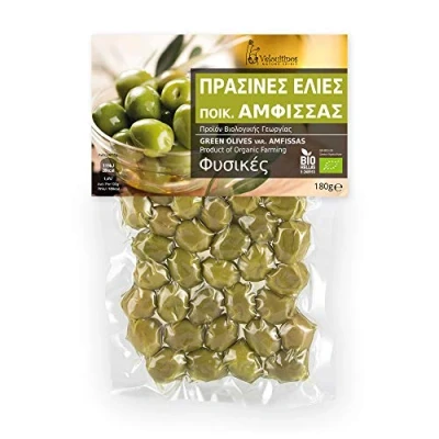Image of Velouitinos Greek Green Organic Olives Amfissis, Pack of 3 x 180g (Total: 540 g)