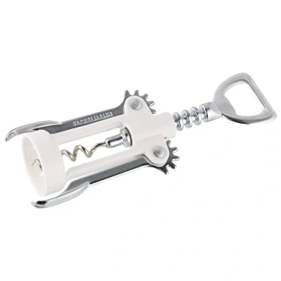 Image of Fackelmann Corkscrew/Bottle Opener of Metal, Silver/White, 16.5 x 7.9 3.8 cm