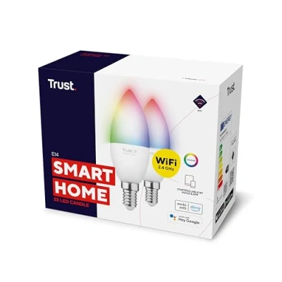 Image of Trust WiFi E14 Smart Bulb, Colour Changing Candle Works with Alexa and Google Home, No Hub Required, 2.4GHz Small Screw Light White &amp; [Amazon Exclusive] 2 Pack