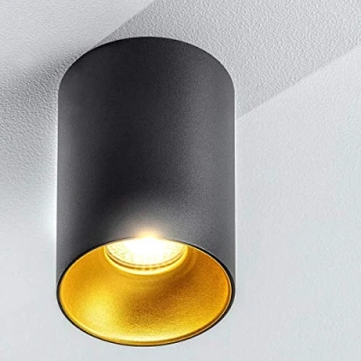 Image of CGC Lighting Indoor Ceiling Spotlight Round Square Cylinder Reflector Downlight Hotel Style Spot Down Light Surface Mount (Black, Round)