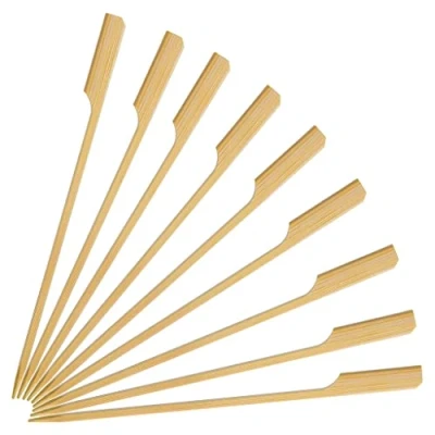 Image of 6&quot; / 15CM Bamboo Kebab Skewers 100PCS Food Appetizer Toothpicks Flat Paddle Wood Picks for Apple, Cocktail Fountain, Marshmallow, Burger, Chocolate Bouquet, Barbeque, BBQ, Barbecue, Yakitori Chicken
