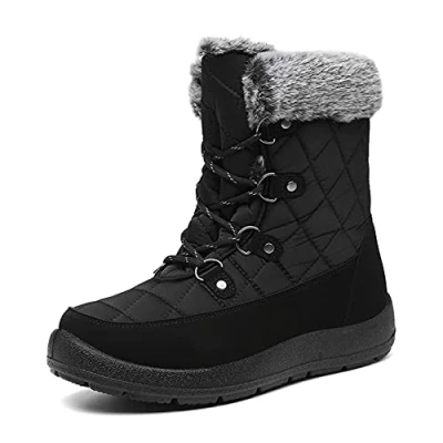 Image of JSWEI Winter Boots for Women Insulated Comfortable Memory Foam Fur Snow Waterproof Cold Weather Size Black UK 5