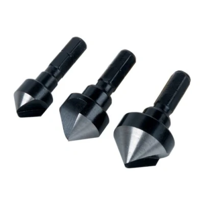Image of wolfcraft Conical Countersink Set, Ø 12 19 mm, Hexagon Shank, 3 Pcs. I 2584000 for countersinking of drill holes flush screw connections in wood, non ferrous metal and plastic