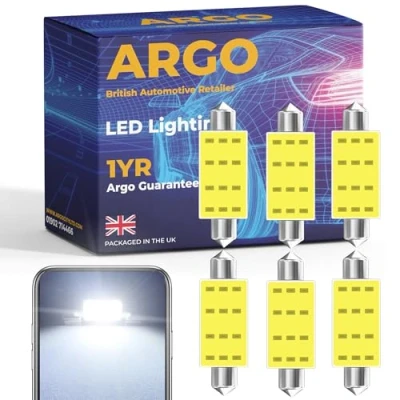 Image of Argo 6 Pcs 39mm 239 Festoon C5w LED Car Bulb Cob Xenon White Bright Dome Reading License Number Plate Interior Bulbs 272 T4W Map Lamps Boot Light Footwell 12v