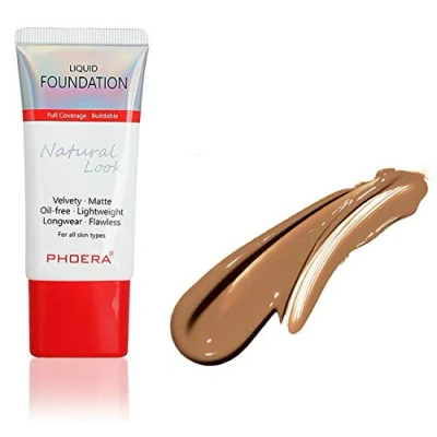 Image of AQUAPURITY PHOERA Full Coverage Foundation New Formula Waterproof Long Lasting Oil Free Velvet Matte Liquid for Oily Skin Flawless Makeup Base Cream Concealer (107 Honey…)
