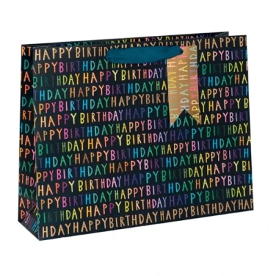 Image of Glick Luxury,Happy Birthday Large Landscape, Navy Blue Gift Bag, Wrap 355x275x100mm