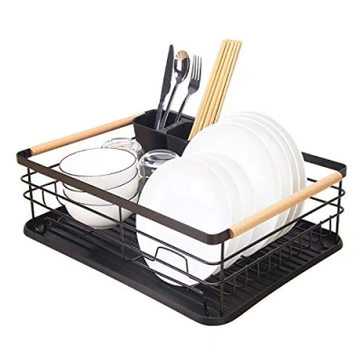 Image of Kitchenista Metal Dish Rack with Drip Tray, Drainer and Removable Cutlery holder Black