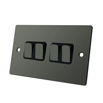 Image of Flat Plate Black Nickel 4 Gang Switch 10 Amp Quadruple 2 Way Light