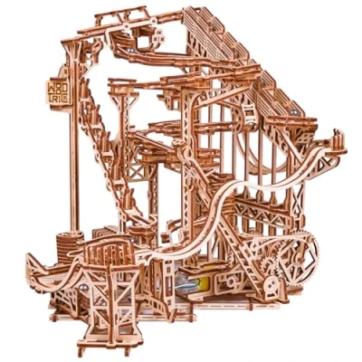 Image of Wood Trick Wooden Marble Run Spiral 3D Puzzles for Adults and Kids to Build 13x13&quot; Electric Driven Roller Coaster Model Kits Teens