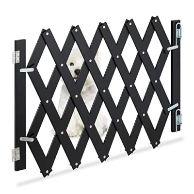 Image of Relaxdays Safety Gate, Barrier, Extendable up to 108.5 cm, 47.5 60cm high, Bamboo, Stair &amp; Door, Dog Baby Guard, Black, 90% 10% Iron