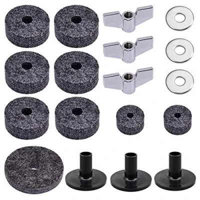 Image of Cettkowns 18 Pack Cymbal Replacement Accessories Felts Hi Hat Clutch Felt Sleeves Cup with Base Wing Nuts and Washer for Drum Set (Gray)