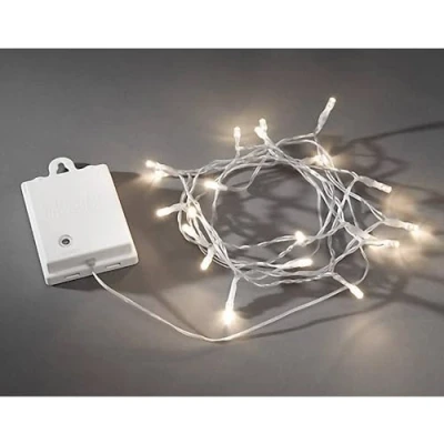 Image of Konstsmide LED Fairy Switch, Light Sensor, 6h and 9h Timer, Battery Operated, Outdoor (IP44), Black Box, 0 W, Warm White on Transparent Cable