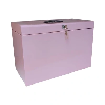 Image of Cathedral Products A4+ (Foolscap) Steel File Box with Starter Pack of 5 Suspension Files Pastel Pink