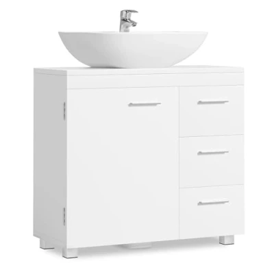 Image of VASAGLE Under Sink Bathroom Cabinet, Storage with 3 Drawers, 2 Compartments Behind the Door, for Washbasins Pedestal, Feet, 30 x 70 64 cm, Cloud White BBK504W01