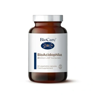 Image of BioCare BioAcidophilus 20 Billion LAB4 Live Bacteria Food Supplement Suitable for Vegetarians and Vegans 60 Capsules