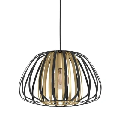 Image of EGLO Pendant lighting Encinitos, ceiling light fitting made of black metal and brushed brass, hanging lamp for dining living room, E27 socket, Ø 15 inches