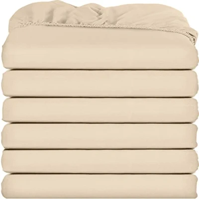 Image of Utopia Bedding Twin Fitted Sheets Bulk Pack of 6 Bottom Soft Brushed Microfiber Deep Pockets Shrinkage &amp; Fade Resistant Easy Care (Beige)