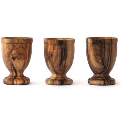 Image of Mastro Leonardo Olive Wood Egg Cups (Set of 3) Handmade in Italy