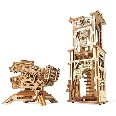 Image of UGEARS Archballista and Tower Ancient Medieval Wooden Military Models Project Historical 292 Pieces Model with Multiple Functions Reenact Artillery Legendary Battles