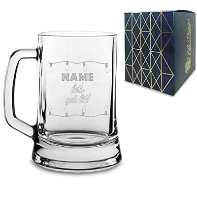 Image of Personalised Engraved Novelty Christmas Tankard &quot;Name, Let&#039;s get lit!&quot; Gift, Gift Boxed
