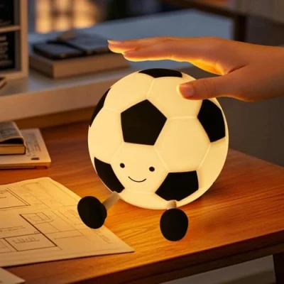 Image of Football Night Light, Cute Silicone Lamp for Children, Rechargeable Portable Baby Nightlights 30 Mins Timer, 3 Levels Brightness with Touch Light Lamps, Bedroom Lights Boys Girls