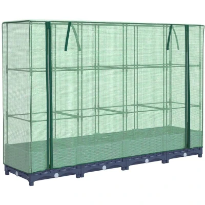 Image of vidaXL Raised Bed with Greenhouse Cover Rattan Look 160x40x123 cm