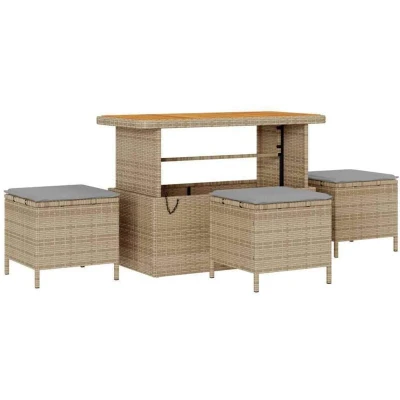 Image of vidaXL 9 Piece Garden Sofa Set with Cushions Beige Poly Rattan Acacia