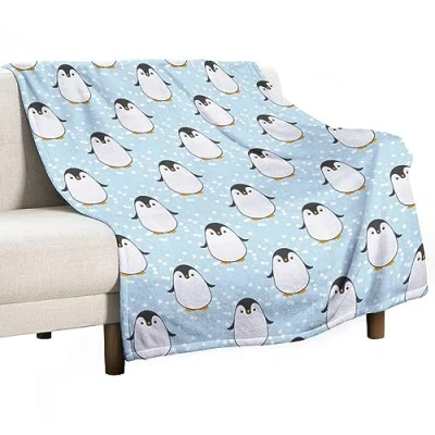 Image of Homeoanimal Penguin Print Throw Blanket 130 x 150 cm, Lightweight Flannel Blanket, Cozy Microfiber Blankets for Couch Sofa Bedroom Decorative