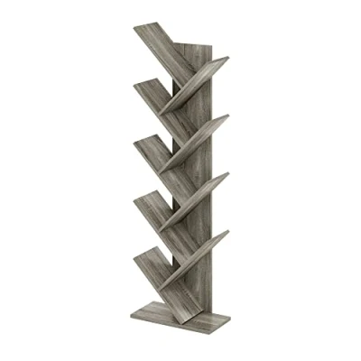 Image of Furinno Tree Bookshelf 9 Tier Floor Standing Bookcase, French Oak