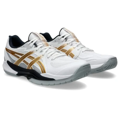 Image of Asics Powerbreak FF Handball shoes, Men&#039;s, Size: 5.5, White/rich gold Textile/synthetics