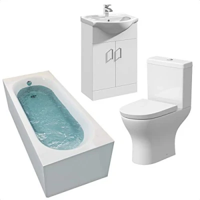 Image of Affine Bathroom Suite Bath 1700 Single Ended Straight Basin Sink Vanity Unit Toilet WC