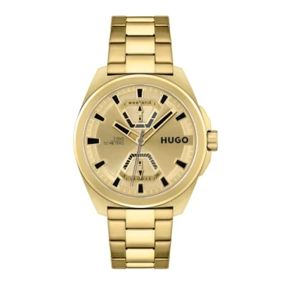 Image of HUGO Analogue Multifunction Quartz Watch for Men with Gold Colored Stainless Steel Bracelet 1530243