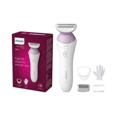 Image of Philips Lady shaver Series 6000 — cordless wet and dry with 4 accessories, body scrub glove, comb attachment (model BRL136/00)
