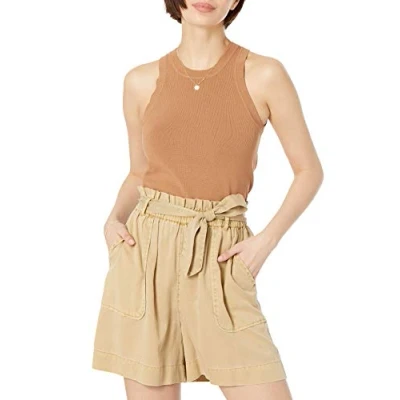 Image of The Drop Women&#039;s Gina Fitted Sleeveless High Neck Cut In Sweater Tank, Earth, M