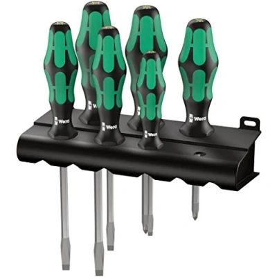 Image of Wera 334/355 SK/6 Kraftform Lasertip screwdriver set with rack, Hexagonal blades, PZ/SL, 6pc, 05007681001