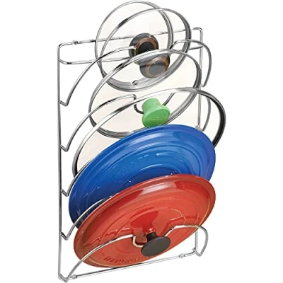 Image of GOTOTOP Pan Lids Holder and Organiser, Wall/Door Mounted Kitchen Cabinet Cupboard Saucepans Storage Rack for Pot Covers &amp; Lids(Holds 5 Lids)
