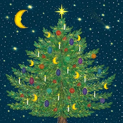 Image of Museums &amp; Galleries Pack of 5 Artistic Charity Christmas Cards Tree Lovely Festive Illustration by Catherine Rowe 1 Design, Multi, 160 x 160mm