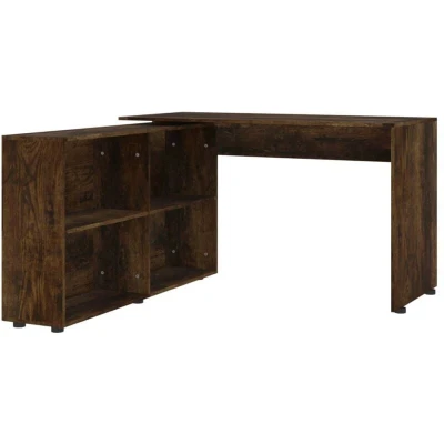Image of vidaXL Modern Corner Desk Smoked Oak Engineered Wood with Reversible Bookshelf and Ample Storage Space for Office or Living Room