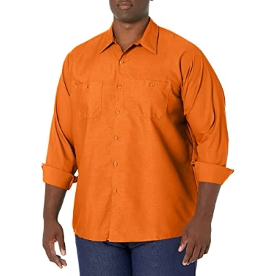 Image of Red Kap Men&#039;s Industrial Work Shirt, Regular Fit, Long Sleeve Utility Button, Orange, Medium